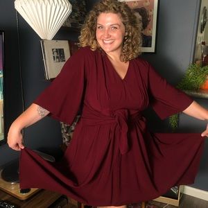 Eloquii Burgundy Tie-Waist High Low Dress 18W